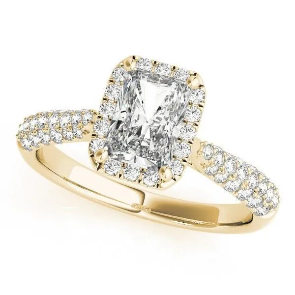 Lorene Emerald Moissanite Micro Pave Shank Halo Engagement Ring