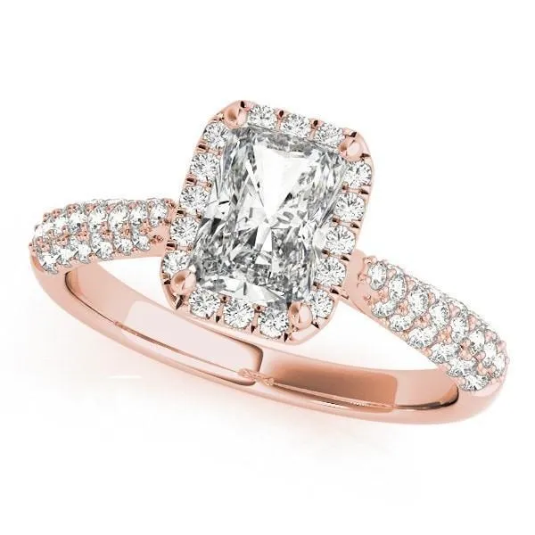 Lorene Emerald Moissanite Micro Pave Shank Halo Engagement Ring