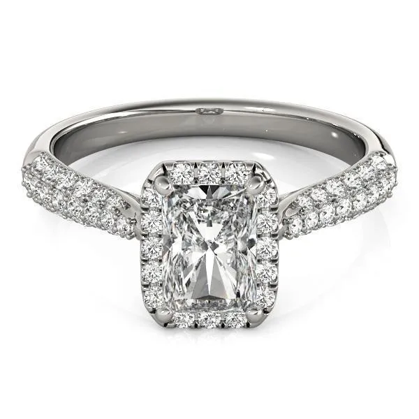 Lorene Emerald Moissanite Micro Pave Shank Halo Engagement Ring