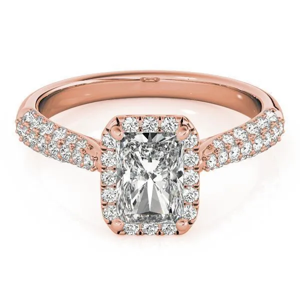 Lorene Emerald Moissanite Micro Pave Shank Halo Engagement Ring