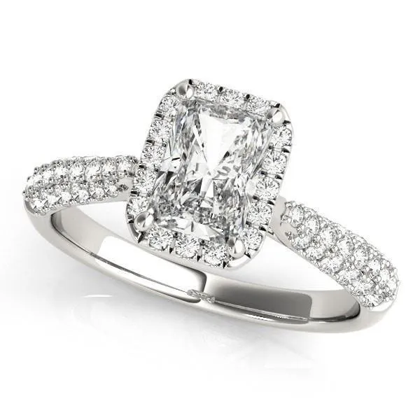 Lorene Emerald Moissanite Micro Pave Shank Halo Engagement Ring