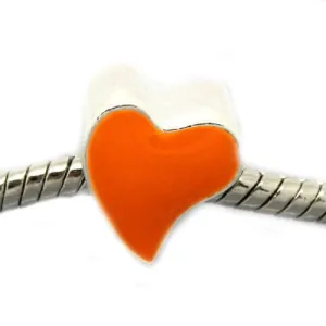 Love Heart Charm Orange Bead for European Snake Chain charm bracelet