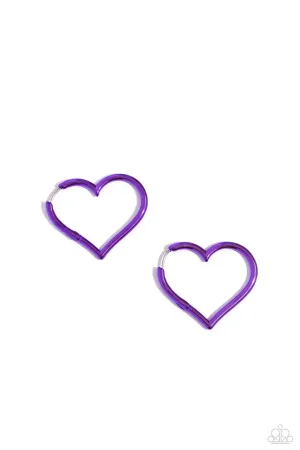 Loving Legend - Purple - Metallic Heart Paparazzi Hinge Hoop Earrings