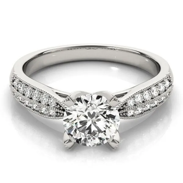 Loxley Round Center Stone Double Diamond Encrusted 4 Prong Engagement Ring