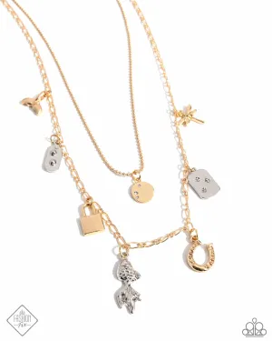 Lucky Legend - Multi - Mixed Metal Charm Tiered Paparazzi Short Necklace - July 2024 Sunset Sightings