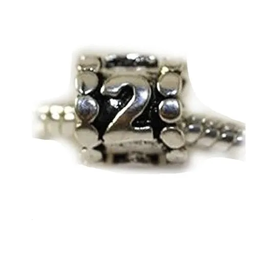 Lucky Number 2 Charm Beads Compatible with European Snake Chain Charm Bracelet