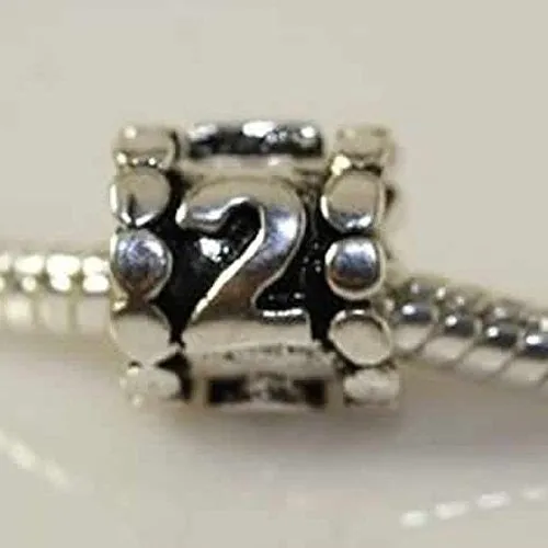 Lucky Number 2 Charm Beads Compatible with European Snake Chain Charm Bracelet
