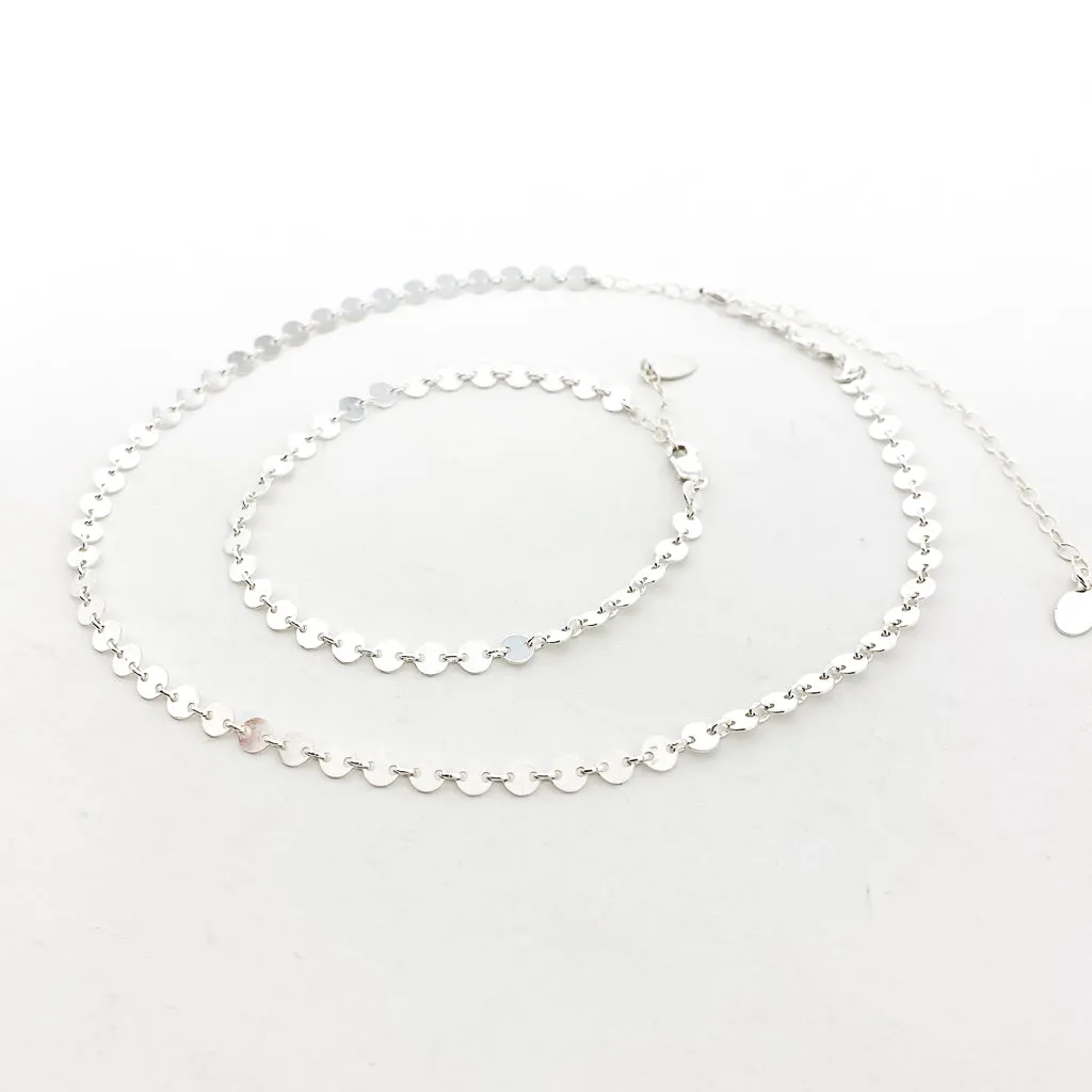 Luna Disc Chain Jewelry Set | Silver