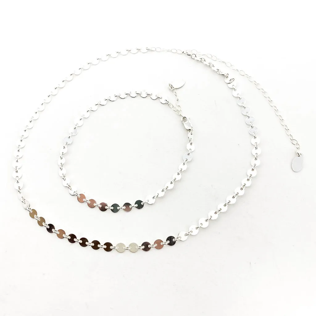 Luna Disc Chain Jewelry Set | Silver