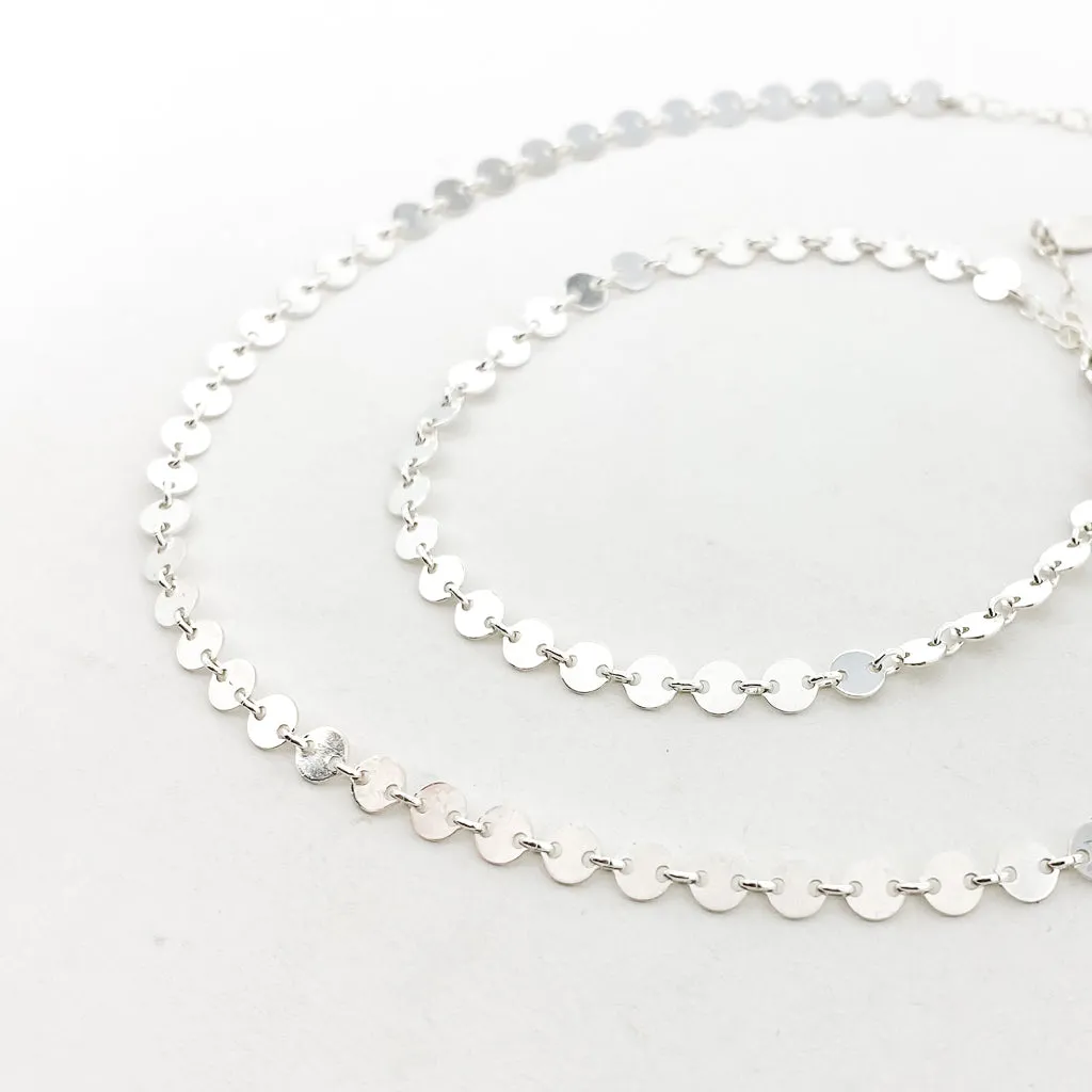 Luna Disc Chain Jewelry Set | Silver