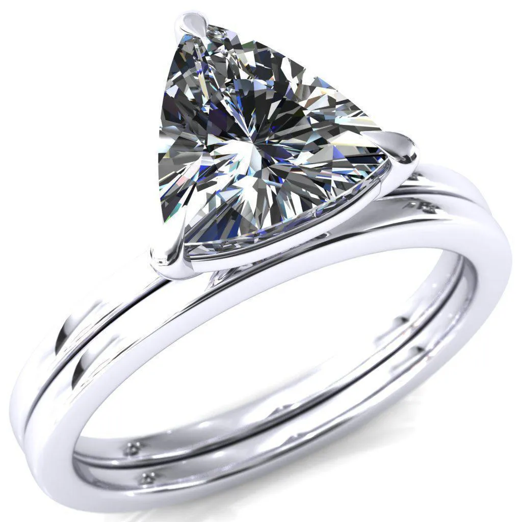 Lyla Trillion Moissanite 3 Claw Prong Single Rail Solitaire Ring