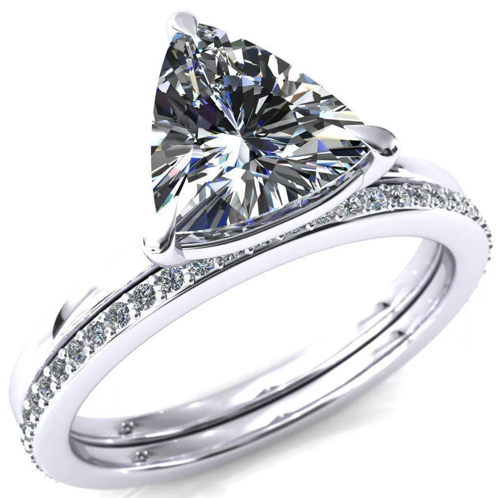 Lyla Trillion Moissanite 3 Claw Prong Single Rail Solitaire Ring
