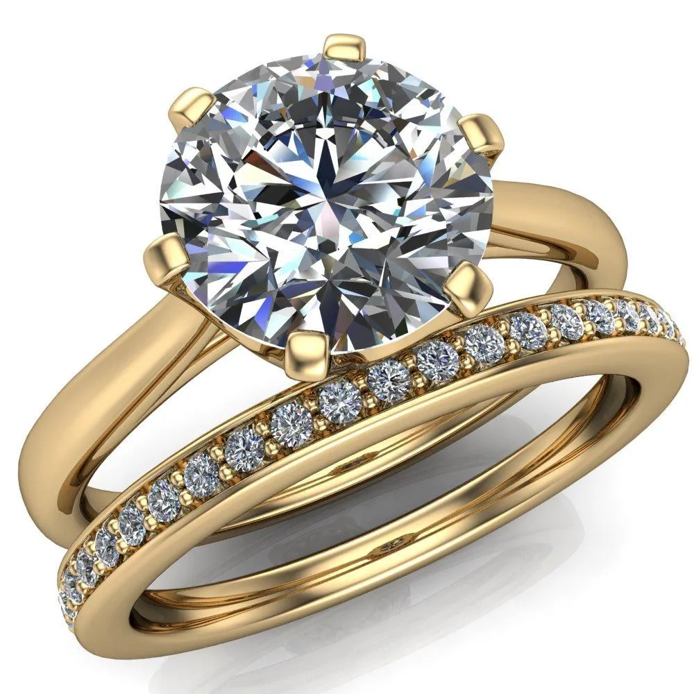 Lyra Round Center Stone V Shape 6 Prong Basket Design Cathedral Ring
