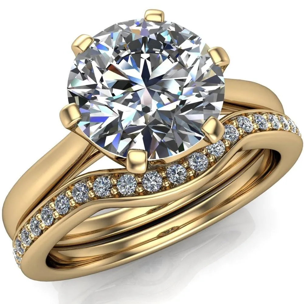 Lyra Round Center Stone V Shape 6 Prong Basket Design Cathedral Ring