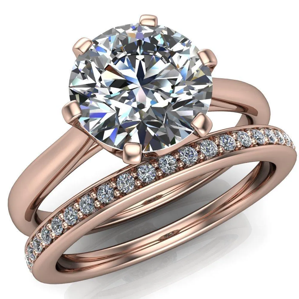 Lyra Round Center Stone V Shape 6 Prong Basket Design Cathedral Ring