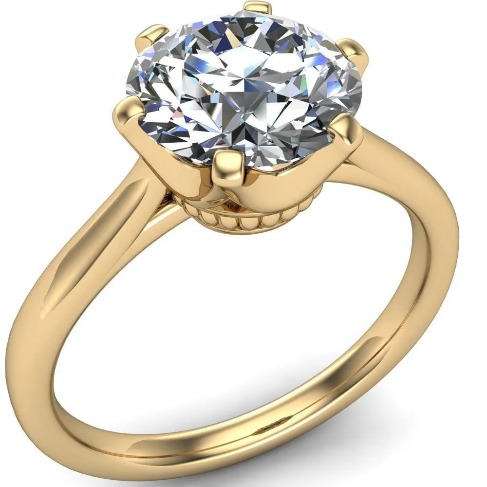 Lyra Round Center Stone V Shape 6 Prong Basket Design Cathedral Ring
