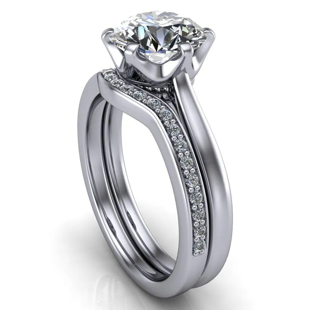 Lyra Round Center Stone V Shape 6 Prong Basket Design Cathedral Ring