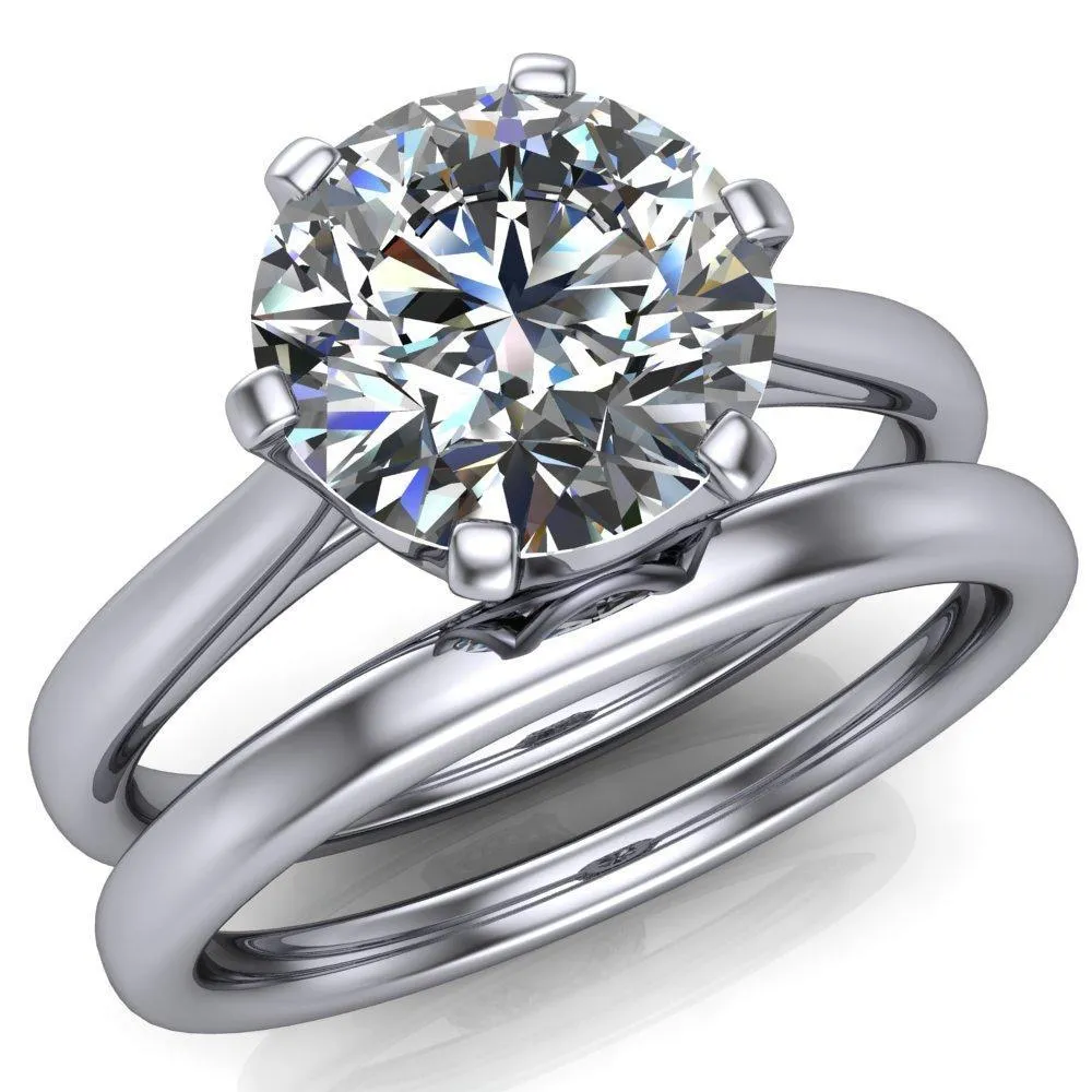 Lyra Round Center Stone V Shape 6 Prong Basket Design Cathedral Ring