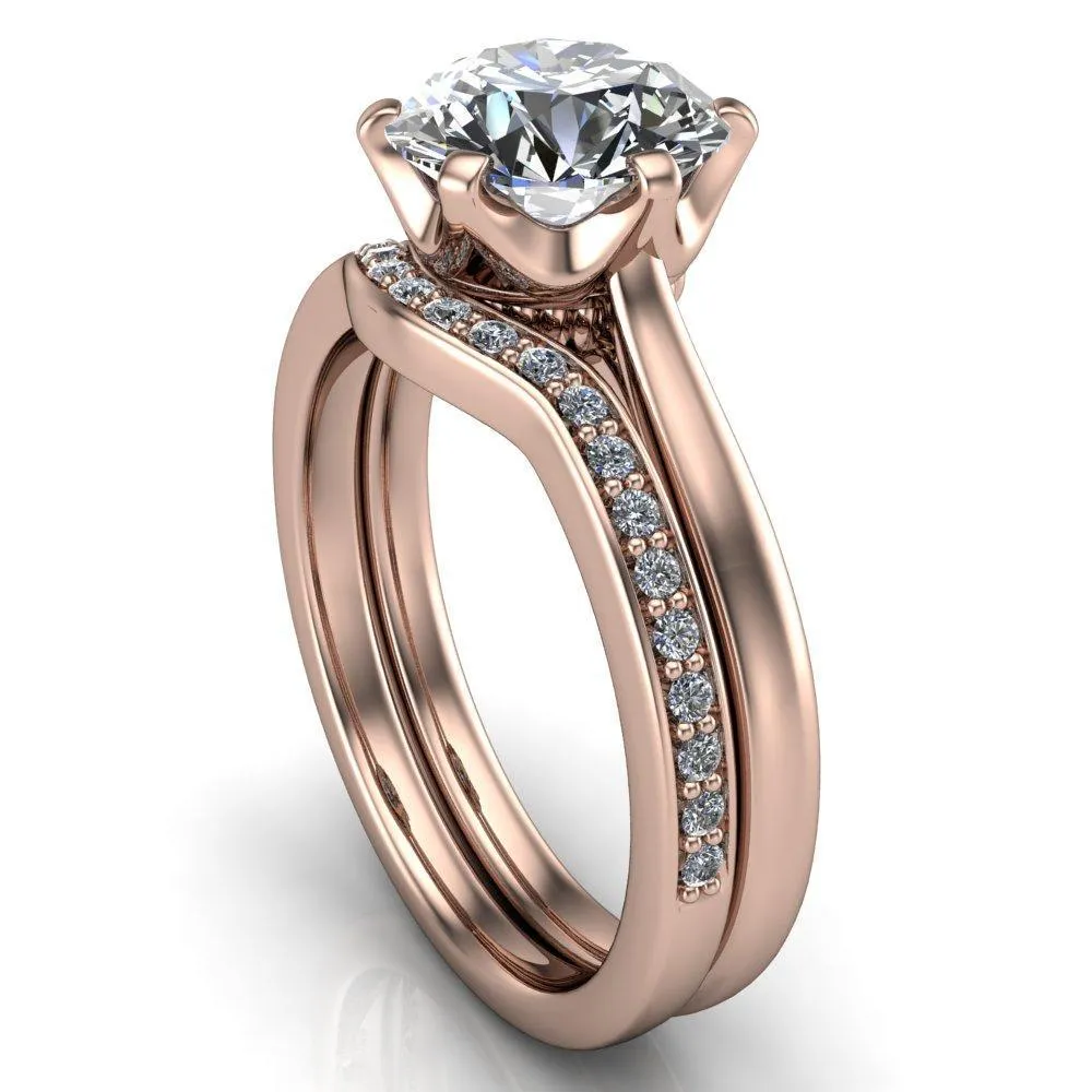 Lyra Round Center Stone V Shape 6 Prong Basket Design Cathedral Ring