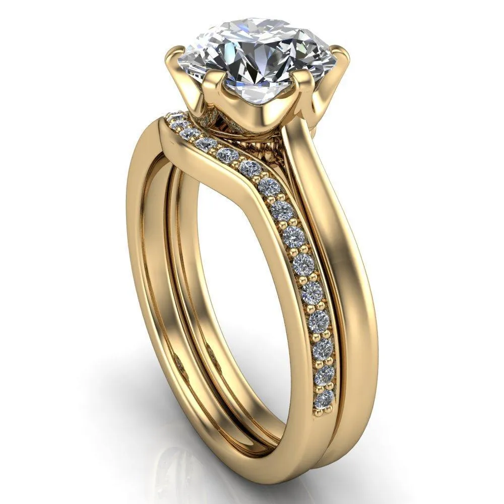 Lyra Round Center Stone V Shape 6 Prong Basket Design Cathedral Ring
