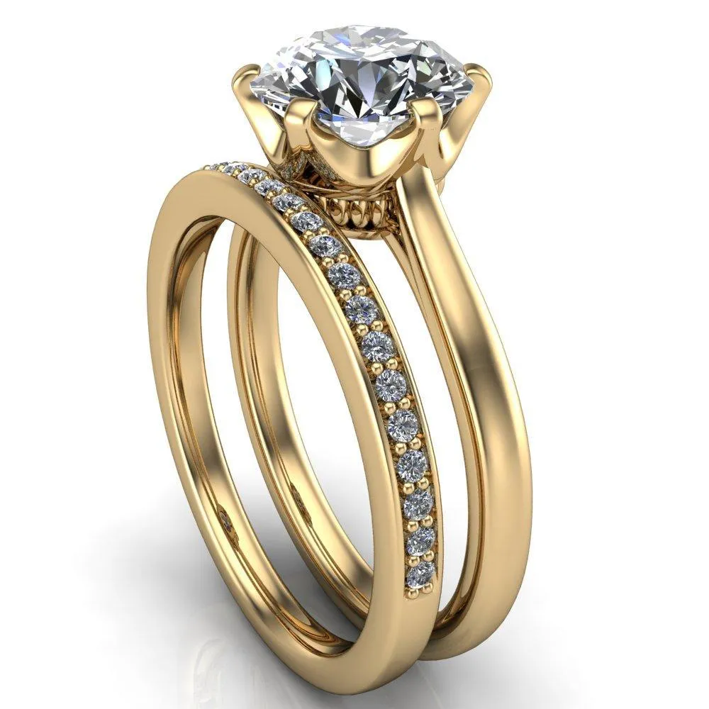 Lyra Round Center Stone V Shape 6 Prong Basket Design Cathedral Ring