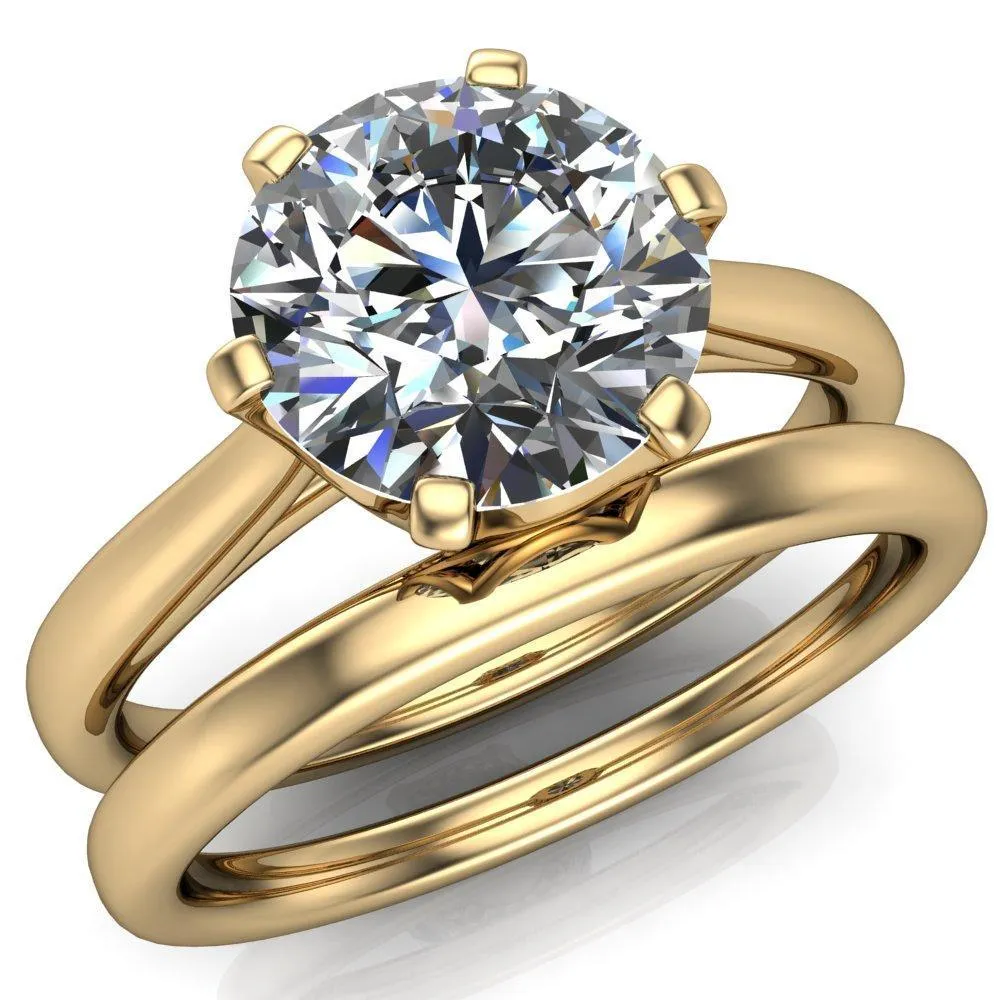 Lyra Round Center Stone V Shape 6 Prong Basket Design Cathedral Ring