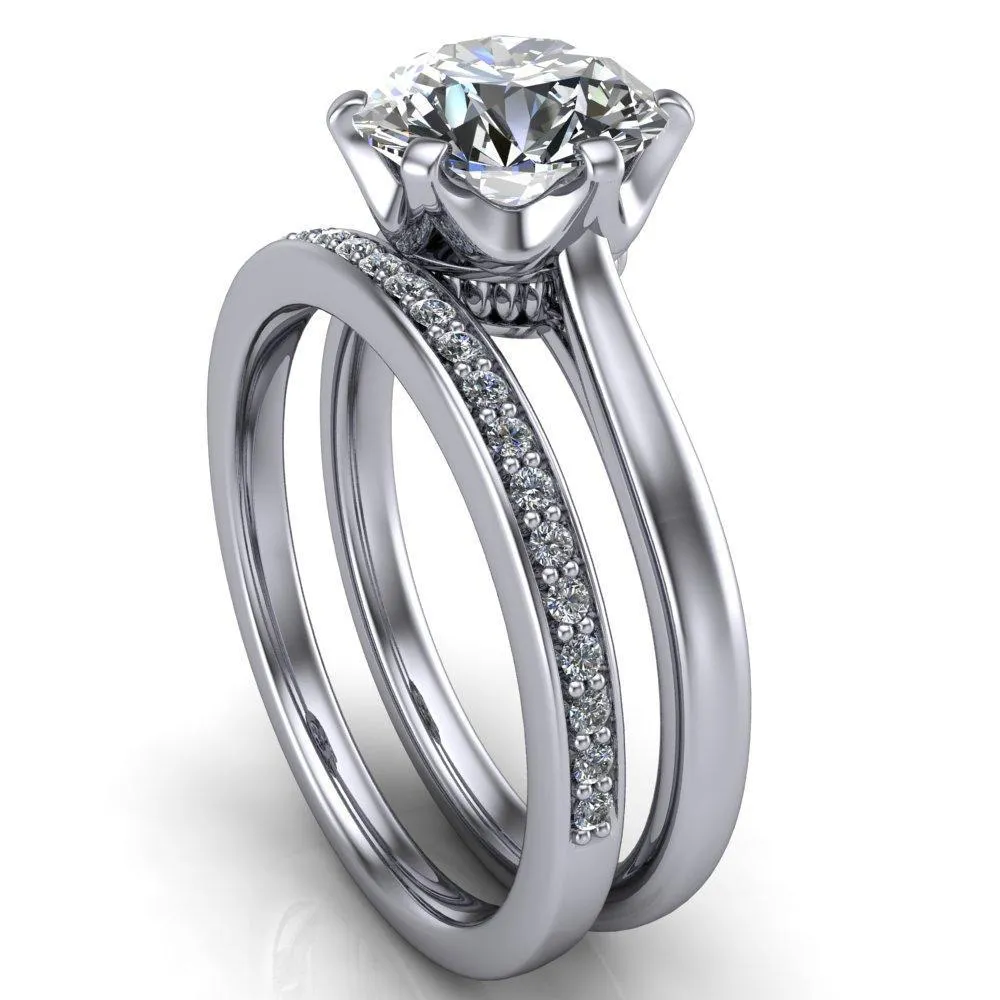 Lyra Round Center Stone V Shape 6 Prong Basket Design Cathedral Ring