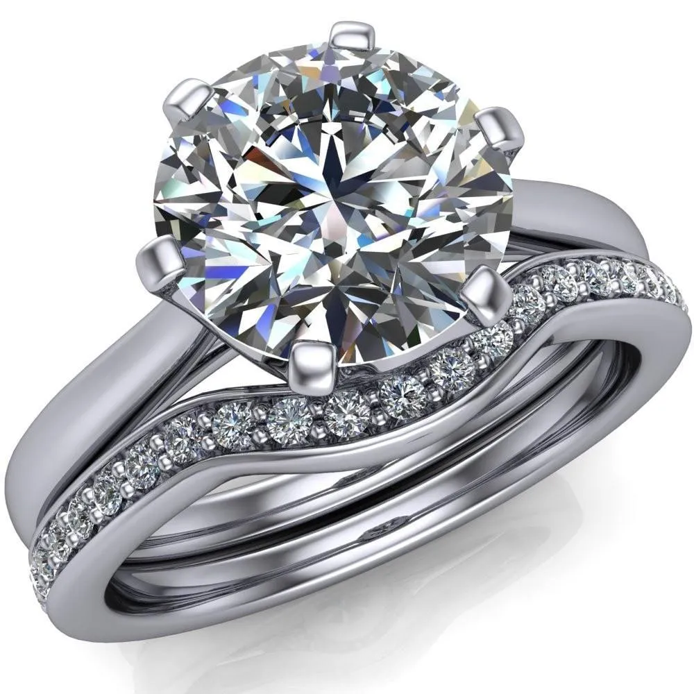 Lyra Round Center Stone V Shape 6 Prong Basket Design Cathedral Ring