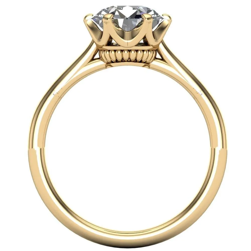 Lyra Round Center Stone V Shape 6 Prong Basket Design Cathedral Ring