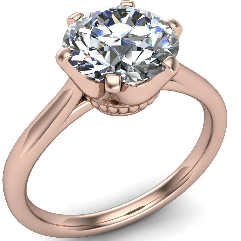 Lyra Round Center Stone V Shape 6 Prong Basket Design Cathedral Ring