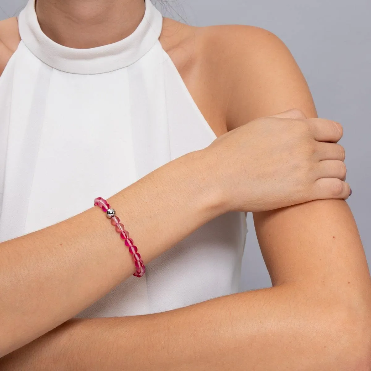 Magenta | Silver | Mermaid Glass Bead Bracelet