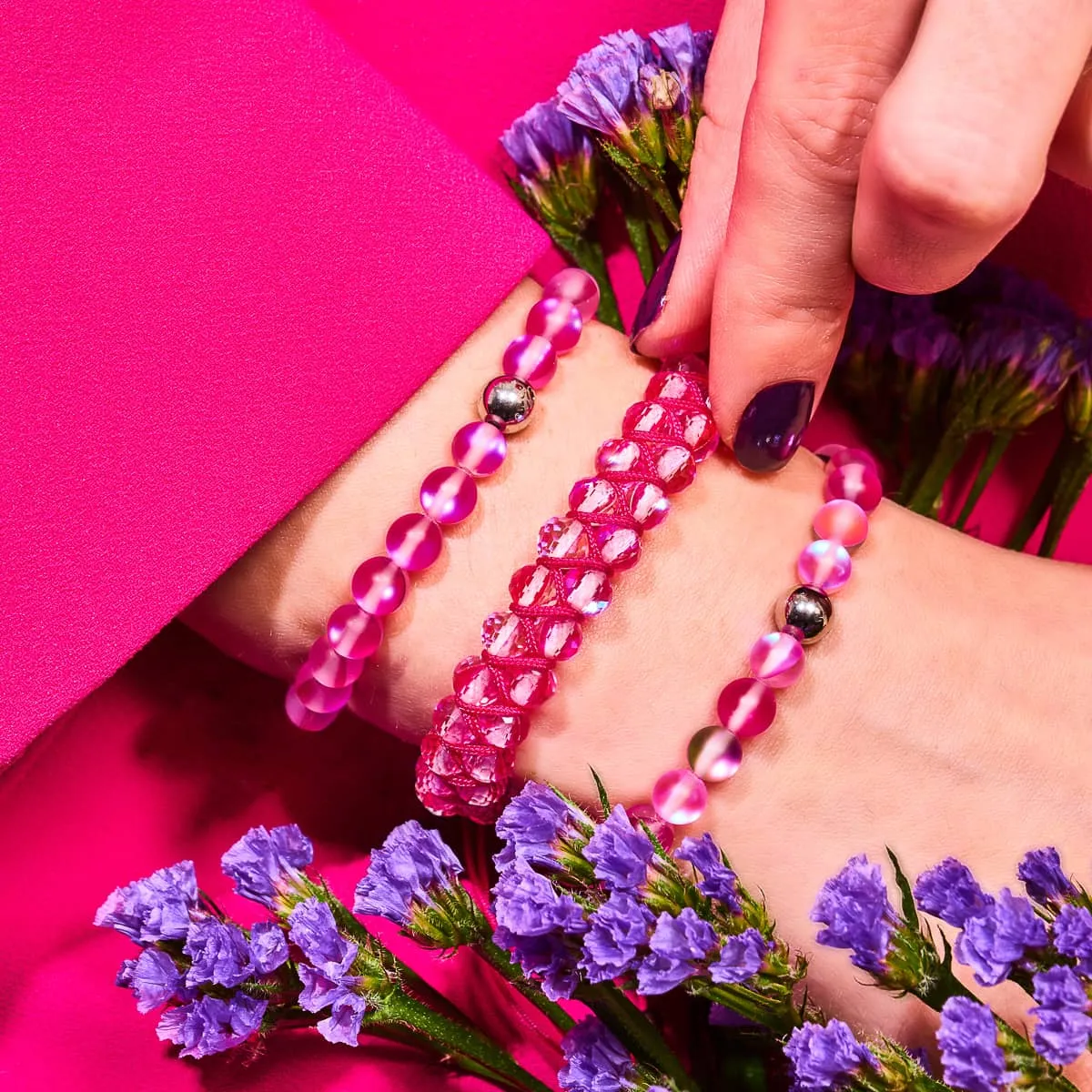 Magenta | Silver | Mermaid Glass Bead Bracelet