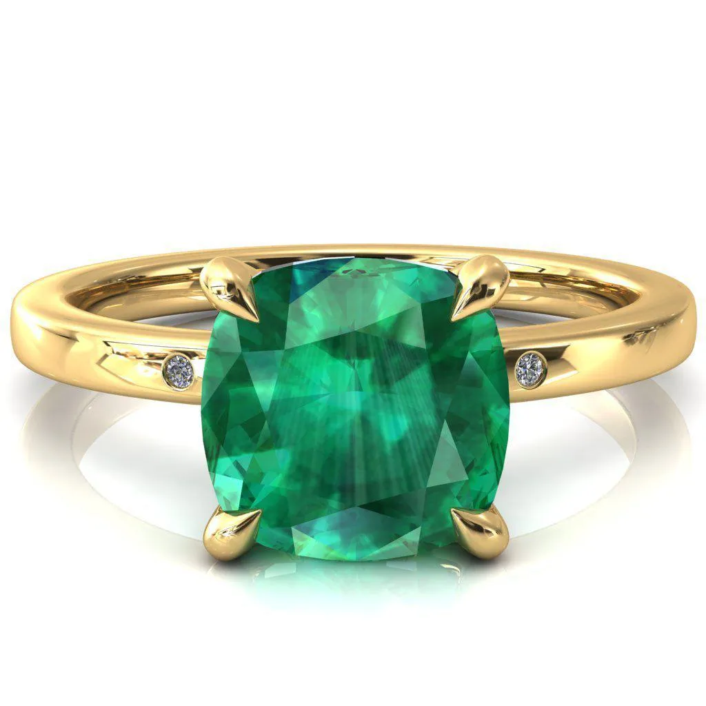 Maise Cushion Emerald 4 Prong Diamond Accent Engagement Ring