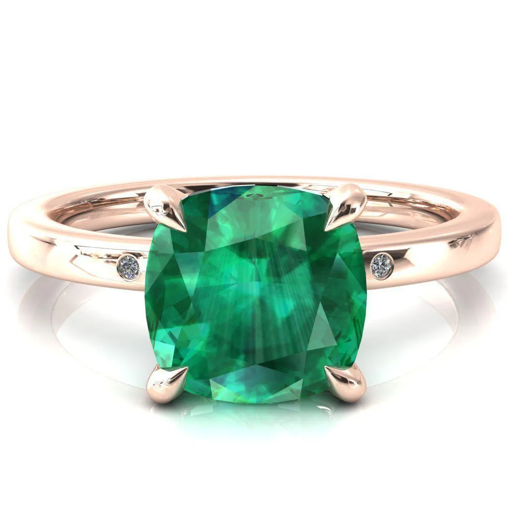 Maise Cushion Emerald 4 Prong Diamond Accent Engagement Ring