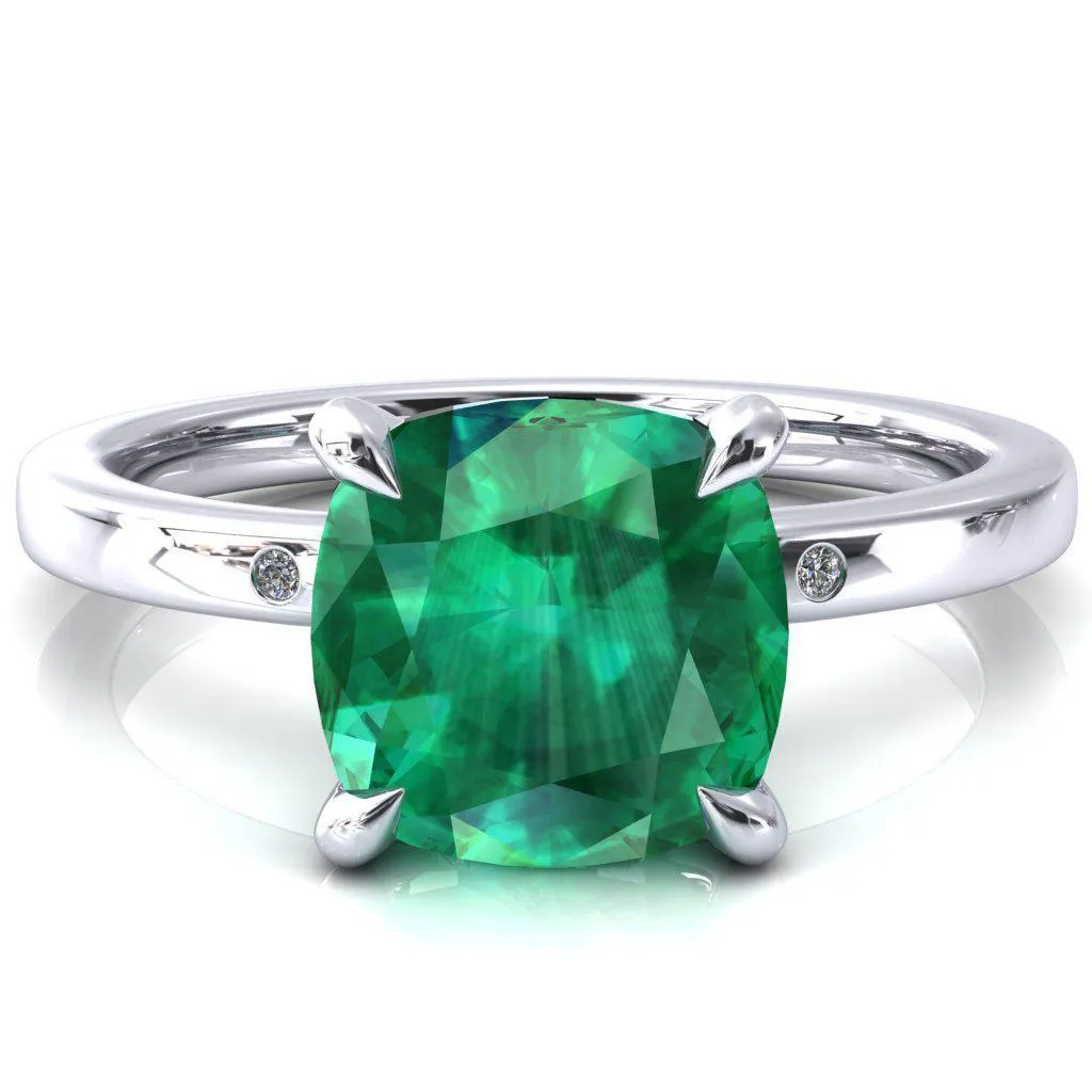 Maise Cushion Emerald 4 Prong Diamond Accent Engagement Ring