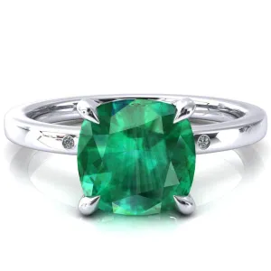 Maise Cushion Emerald 4 Prong Diamond Accent Engagement Ring