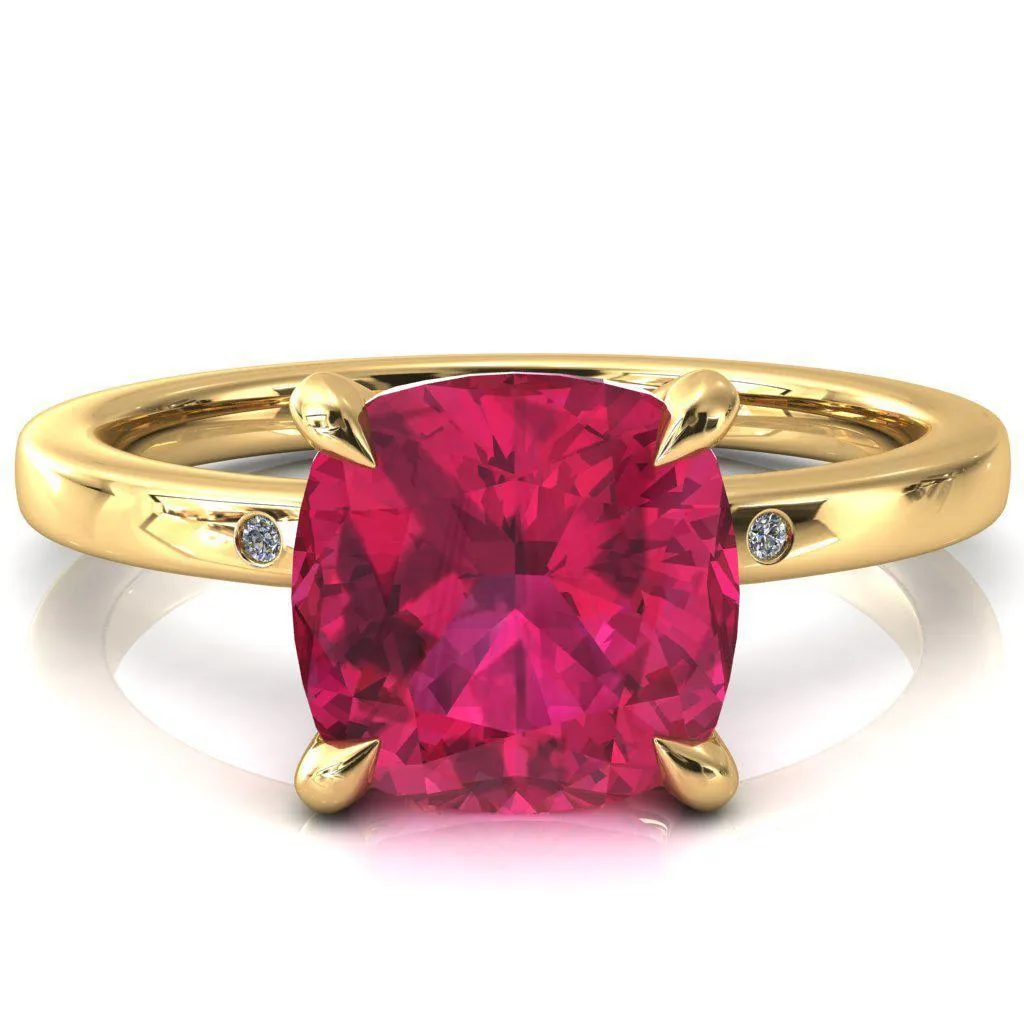 Maise Cushion Ruby 4 Prong Diamond Accent Engagement Ring