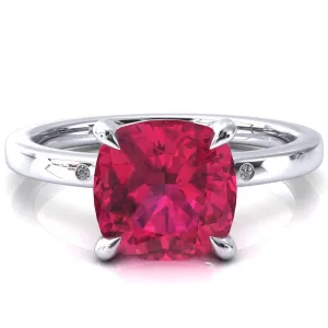 Maise Cushion Ruby 4 Prong Diamond Accent Engagement Ring