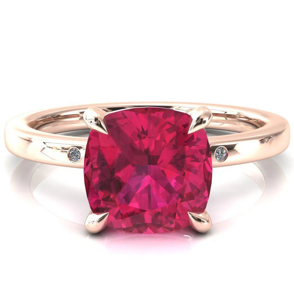 Maise Cushion Ruby 4 Prong Diamond Accent Engagement Ring