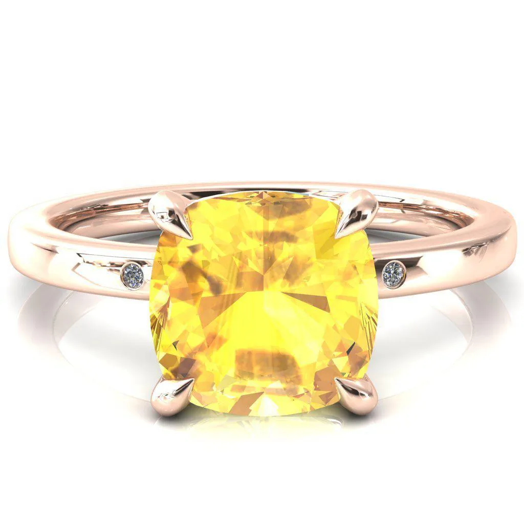 Maise Cushion Yellow Sapphire 4 Prong Diamond Accent Engagement Ring