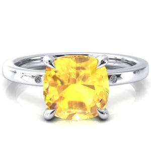 Maise Cushion Yellow Sapphire 4 Prong Diamond Accent Engagement Ring