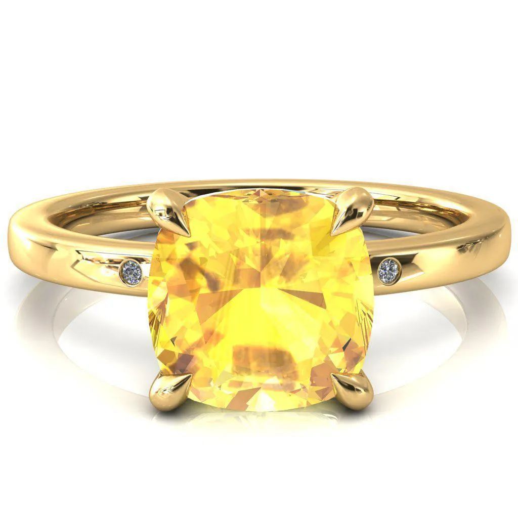 Maise Cushion Yellow Sapphire 4 Prong Diamond Accent Engagement Ring
