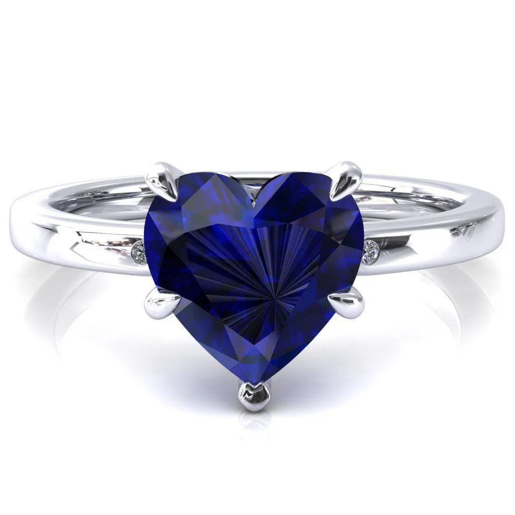 Maise Heart Blue Sapphire 5 Prong Diamond Accent Engagement Ring
