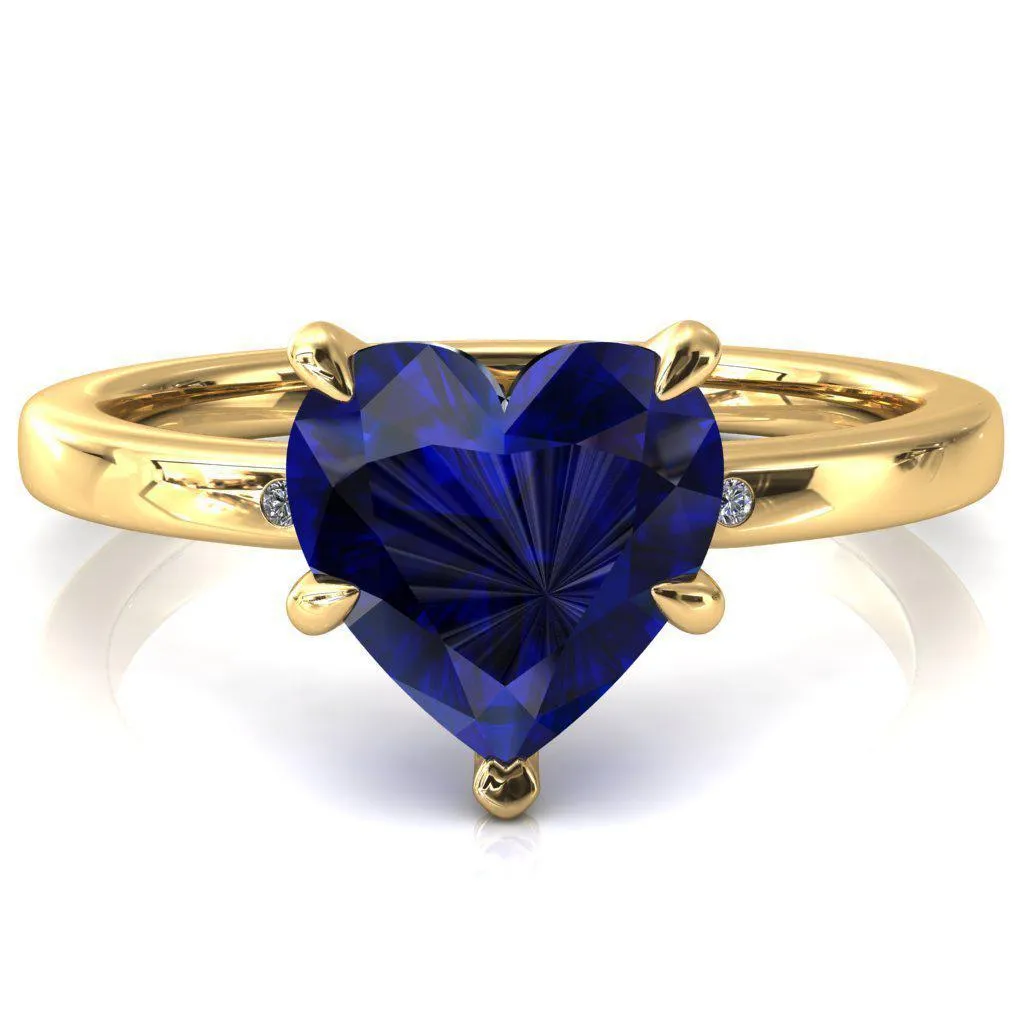 Maise Heart Blue Sapphire 5 Prong Diamond Accent Engagement Ring