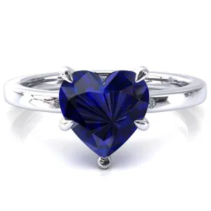 Maise Heart Blue Sapphire 5 Prong Diamond Accent Engagement Ring