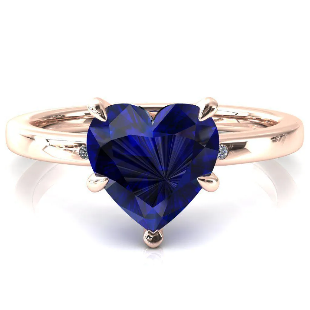 Maise Heart Blue Sapphire 5 Prong Diamond Accent Engagement Ring