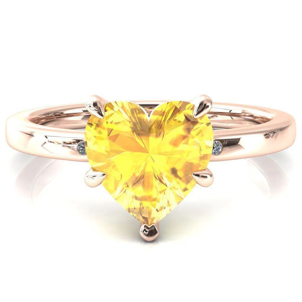 Maise Heart Yellow Sapphire 5 Prong Diamond Accent Engagement Ring