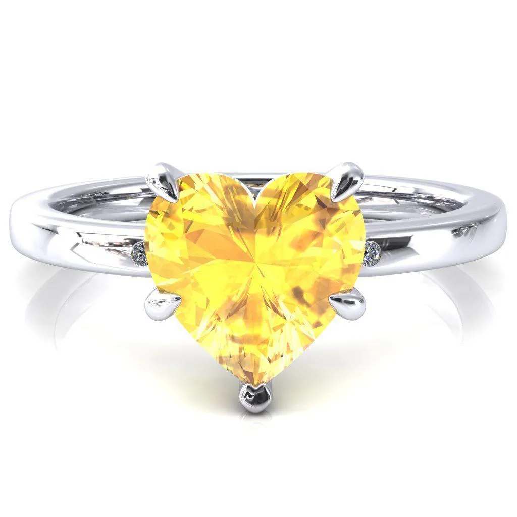 Maise Heart Yellow Sapphire 5 Prong Diamond Accent Engagement Ring