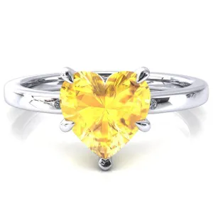 Maise Heart Yellow Sapphire 5 Prong Diamond Accent Engagement Ring