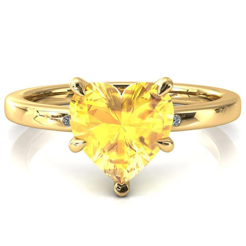 Maise Heart Yellow Sapphire 5 Prong Diamond Accent Engagement Ring